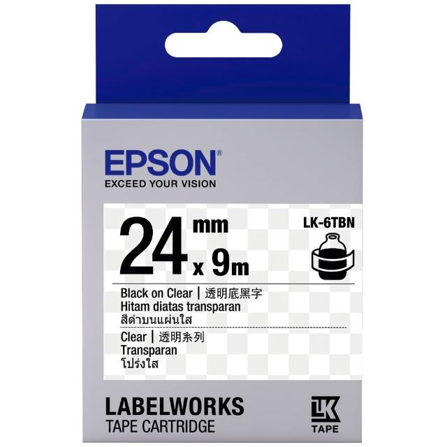 【EPSON】標籤機色帶 透明底黑字/24mm(LK-6TBN)