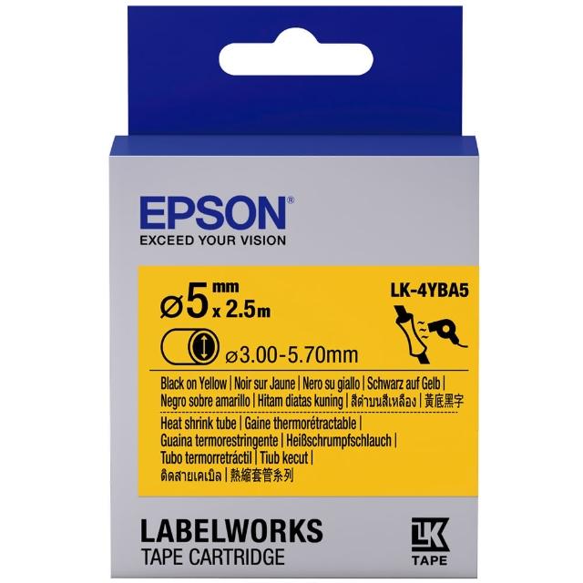 【EPSON】標籤機色帶熱縮套管系列黃底黑字/12mm(LK-4YBA5)特惠價