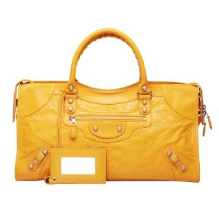 【BALENCIAGA】巴黎世家Hamilton Part Time銀色小釦機車包(太陽黃282009-7060銀釦)