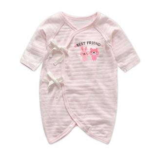【JoyNa】新生兒短袖純棉綁帶連身和尚衣睡衣(兩件入)