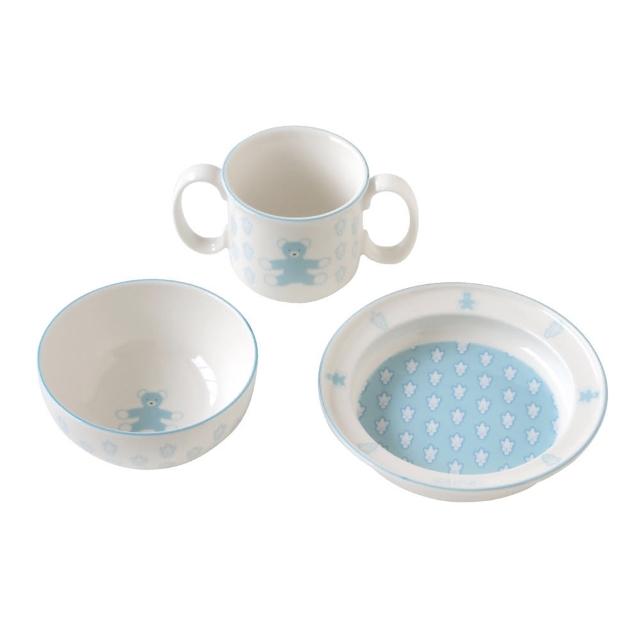 【SOULEIADO】甜蜜寶貝熊強化陶瓷3件餐具組(水藍)