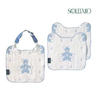 【SOULEIADO】六層紗普羅旺斯熊手帕夾組(水藍)