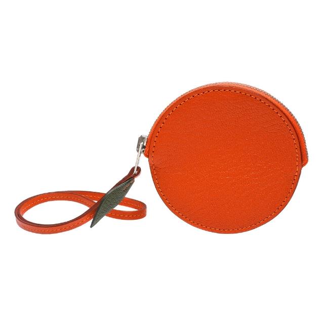 【HERMES】經典山羊皮橘子造型掛腕零錢包(橘色H070656CK-ORG)