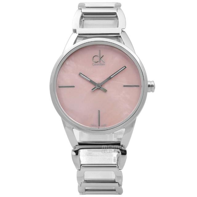【Calvin Klein】迷人優美光環珍珠母貝不鏽鋼手錶 粉色 33mm(K3G2312E)秒殺搶購