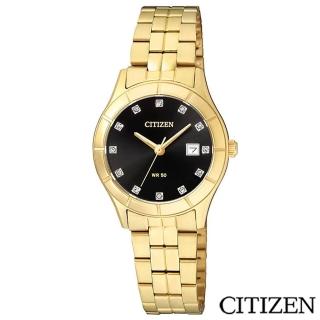 【CITIZEN星辰】時尚金錶設計女性石英腕錶-黑(EU6042-57E)