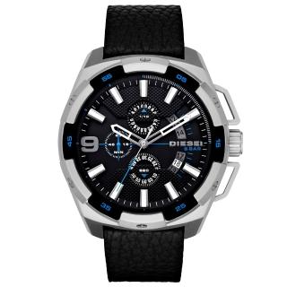 【DIESEL】數度空間三眼計時時尚男錶-藍黑x黑錶帶(DZ4392)