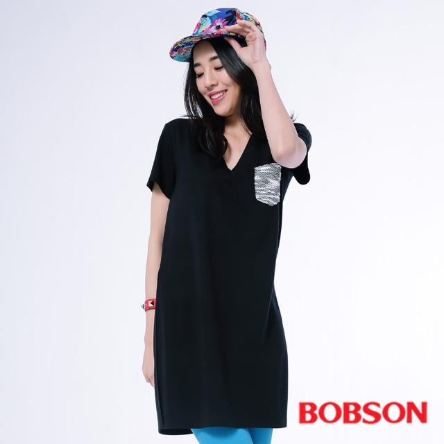 【BOBSON】女款V領口長版衣(黑26107-88)產品介紹