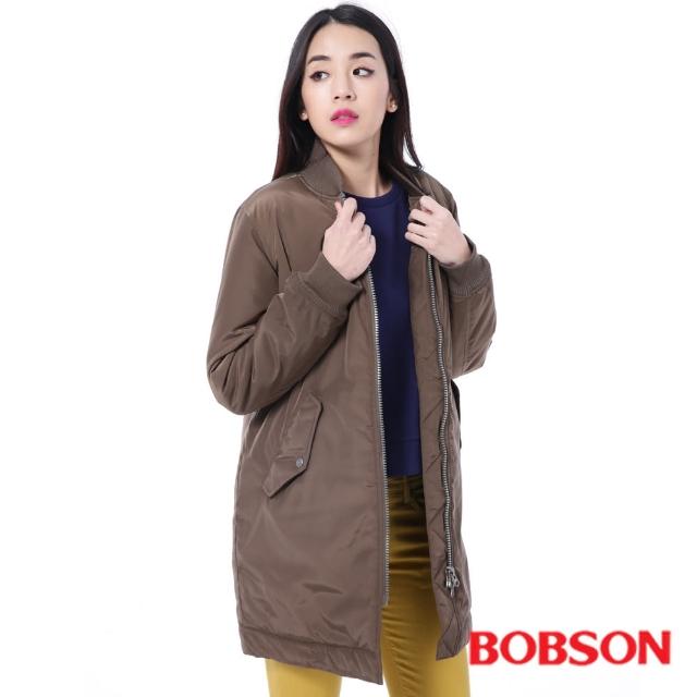 【BOBSON】女款長版鋪棉棒球外套(咖啡35141-83)網友最愛商品