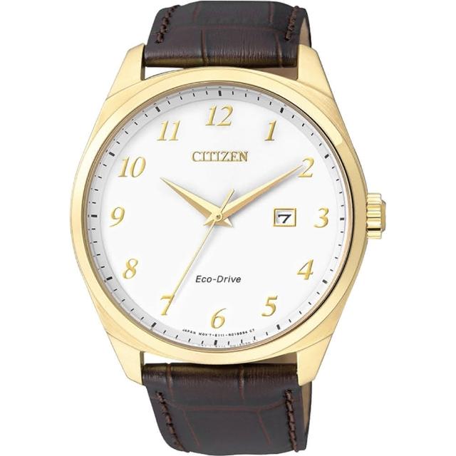 【CITIZEN】Eco-Drive 光動能經典簡約腕錶-金框x咖啡/42mm(BM7322-06A)