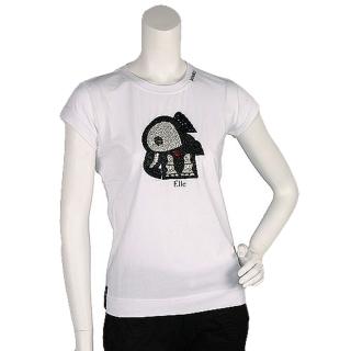 【PINKO】俏皮串珠水鑽繡縫可愛小象造型短袖T shirt(M-白色11D0US bianco brill)