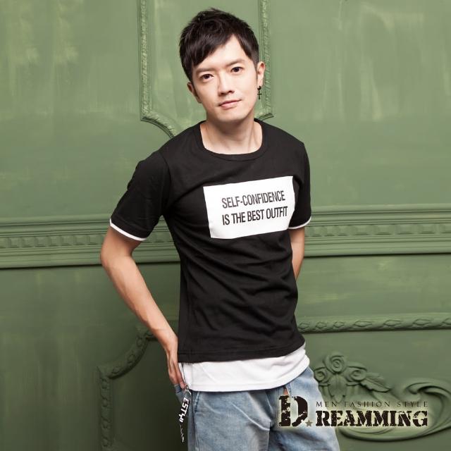 【Dreamming】韓系潮感字母假兩件長版短T(共二色)比較推薦