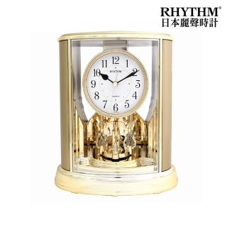 【RHYTHM日本麗聲】典雅水晶旋轉擺錘裝飾藝術座鐘(典雅香檳金)