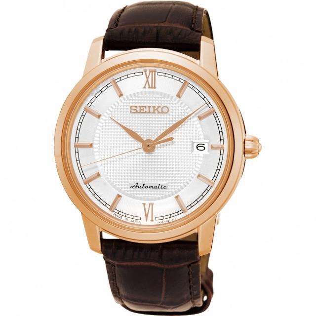 【SEIKO】Presage 羅馬時尚機械腕錶-銀x玫塊金框/39mm(4R35-01A0P  SRPA16J1)