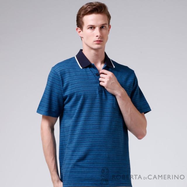 【ROBERTA諾貝達】台灣製 百搭橫條紋 純棉短袖POLO衫(深藍色)超值推薦