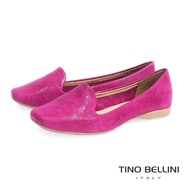 【Tino Bellini】巴西進口特殊花紋舒適彈性樂福鞋A63005(桃紅)