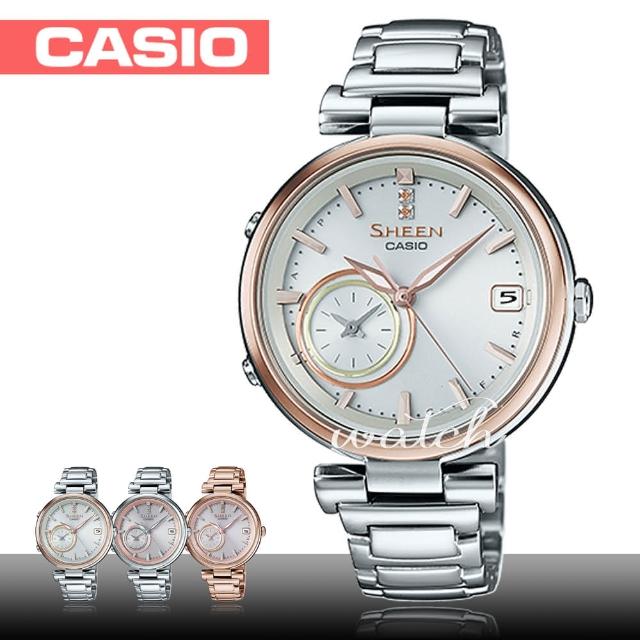 【CASIO 卡西歐 SHEEN 系列】華麗氣質名媛錶款 施華洛世奇水晶 太陽能 藍芽 不鏽鋼石英女錶(SHB-100SG)超值推薦
