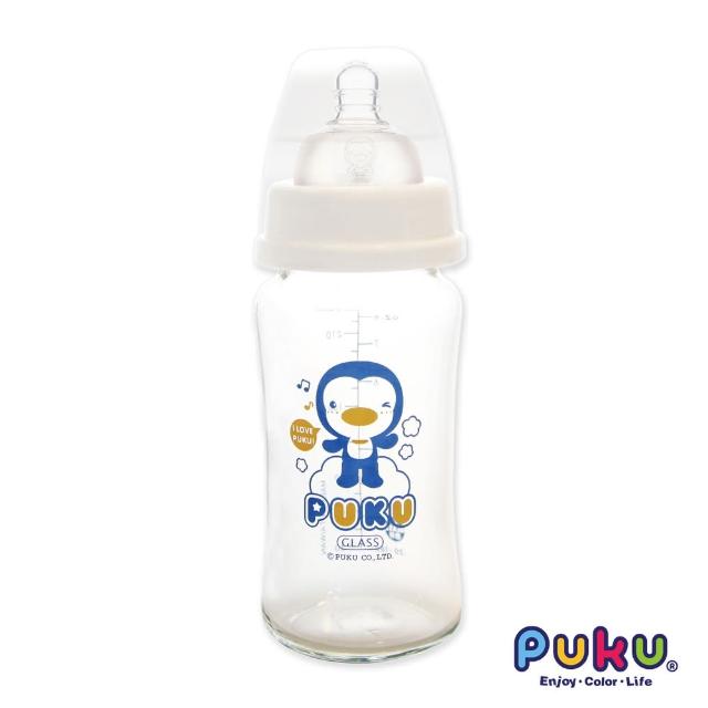 【PUKU藍色企鵝】實感寬口耐熱玻璃奶瓶-240ml