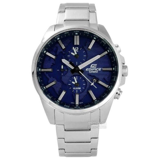 【CASIO卡西歐】★贈皮錶帶 EDIFICE世界仕紳新風範三環不鏽鋼手錶 藍色 44mm(ETD-300D-2A)