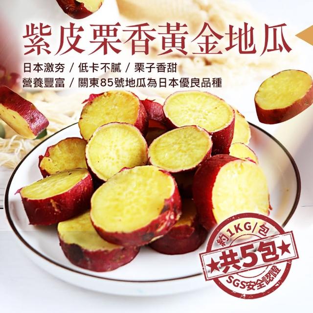 【優鮮配】養身輕食紫皮栗香黃金地瓜5包(約1kg/包)