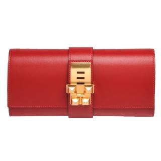 【HERMES】Medor Sanguine CDC皮革金色鉚釘穿式手拿包(火焰紅H056204CC-53-ROUGE)