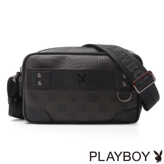 【PLAYBOY】Checkerboard Rabbit 紳士棋盤兔系列 橫式斜背包(經典黑)