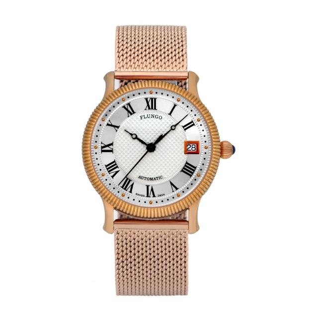 【FLUNGO佛朗明哥】米蘭羅馬假期機械腕錶-金(機械錶、不鏽鋼錶、米蘭帶)