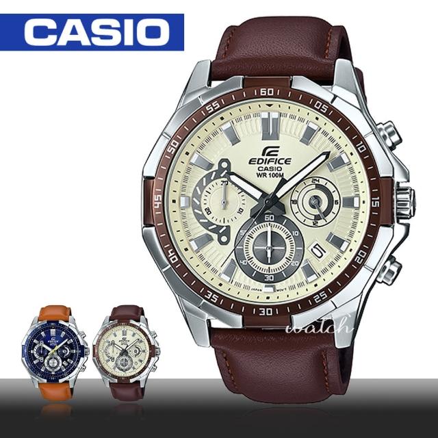 【CASIO 卡西歐 EDIFICE 系列】送禮首選_商務時尚_真皮錶帶_礦物玻璃_男錶(EFR-554L)限量出售