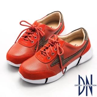 【DN】舒適輕盈 閃耀麂皮拼接運動風休閒鞋(橘)