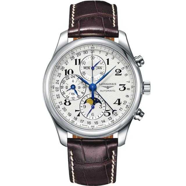 【LONGINES】浪琴 巨擘系列全日曆月相計時碼錶-銀x咖啡/42mm(L27734783)