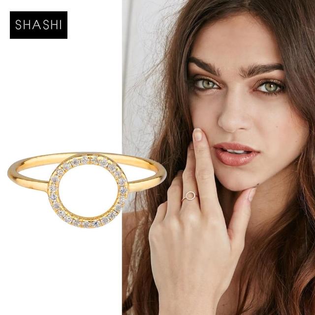 站長推薦-【SHASHI】美國品牌 Circle Pave 925純銀鑲18K金戒指(鑲鑽圓滿圈圈)