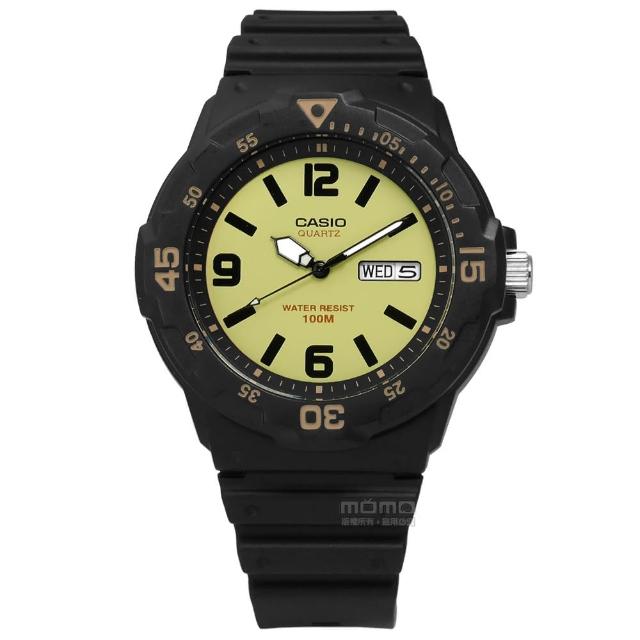 【CASIO 卡西歐】前衛運動休閒橡膠手錶 黃x黑 43mm(MRW-200H-5B)