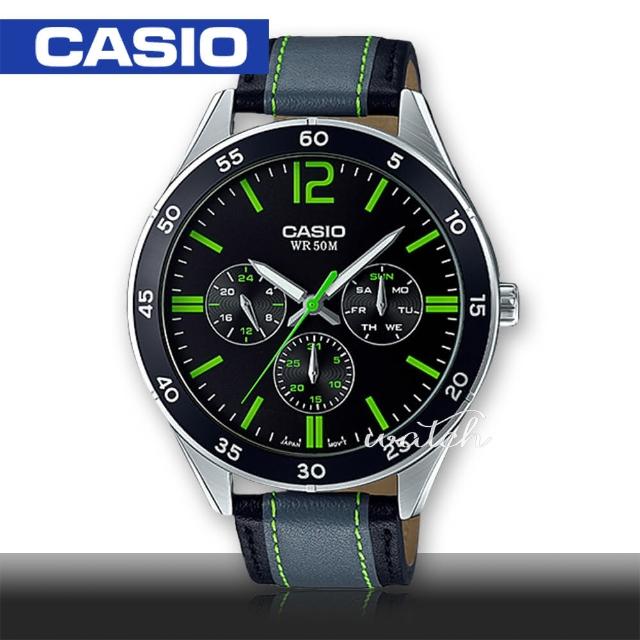 【CASIO 卡西歐】時尚經典_三眼顯示_皮革錶帶_礦物玻璃_指針男錶(MTP-E310L)