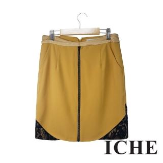【ICHE 衣哲】ICHE衣哲 簡約素面拼接蕾絲拉鍊