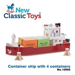 【荷蘭New Classic Toys】貨櫃系列-木製裝運貨櫃船玩具(10900)