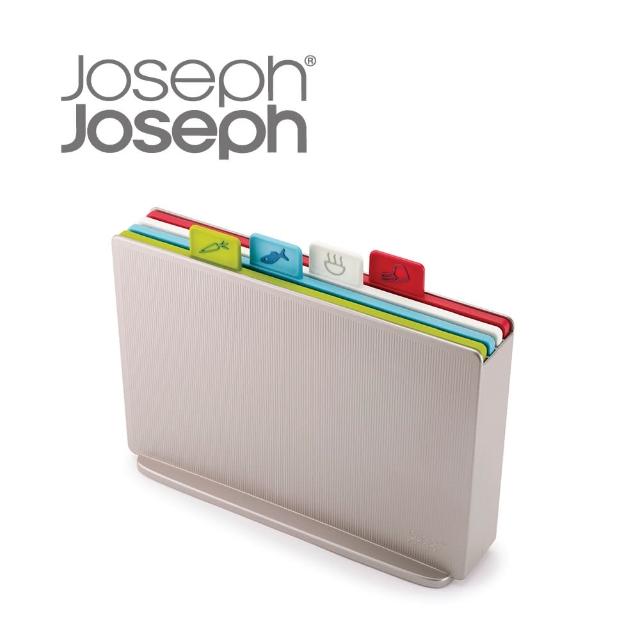 【Joseph Joseph 英國創意設計餐廚】檔案夾止滑砧板組-雙面附凹槽(大銀-60134)