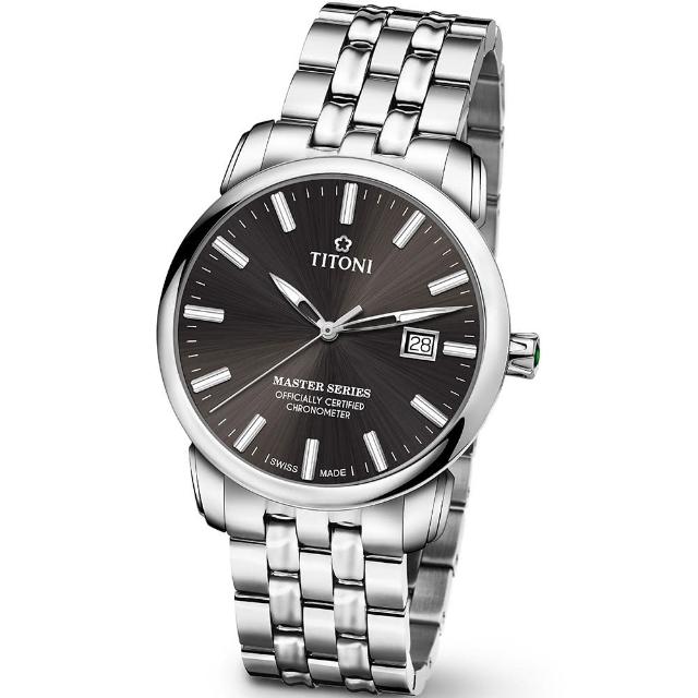 【TITONI 瑞士梅花錶】Master 大師系列-晶炭灰色錶盤不銹鋼錶帶/41mm(83188 S-576)