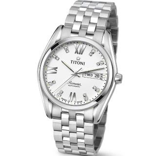 【TITONI 瑞士梅花錶】Airmaster 空中霸王系列-白色錶盤不鏽鋼錶帶/40mm(93709 S-385)