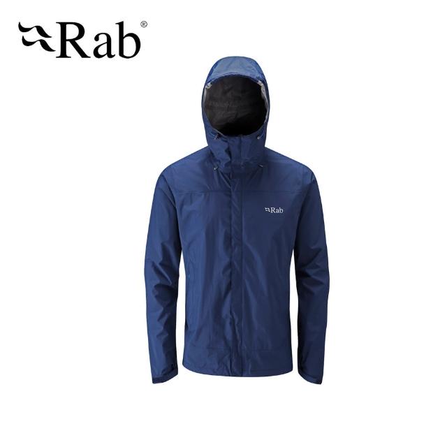 【英國 RAB】Downpour Jacket 高透氣連帽防水外套 男款 暮藍 #QWF61(高透氣連帽防水外套)