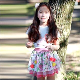 【baby童衣】任選 女童裙子 鄉村風小碎花造型網紗蕾絲裙 52240(桃紅色)