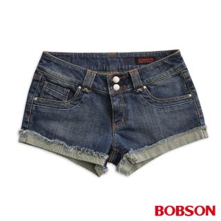 【BOBSON】女款超低腰雙色線牛仔短褲(216-53)