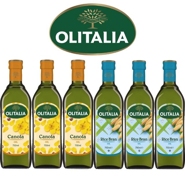 【Olitalia奧利塔】頂級芥花油+玄米油禮盒組(750mlx6瓶)