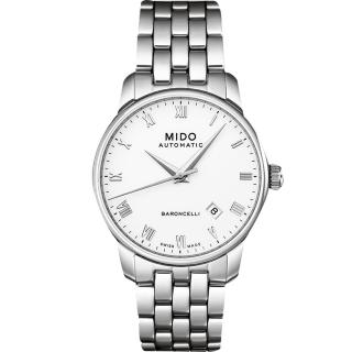 【MIDO】美度 Baroncelli 復刻羅馬機械腕錶-白x銀/38mm(M86004261)