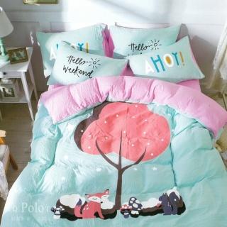 【R.Q.POLO】手繪印染 雙工藝水洗揉染棉 四件式涼被床包組 精靈(雙人)