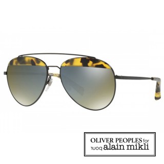【alain mikli × Oliver Peoples 聯名款】法式巴黎 金屬雙樑眉框飛行員造型太陽眼鏡(深玳瑁 AL4004-007)