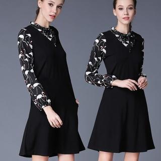 【麗質達人中大碼】8056印花假二件優雅洋裝(L-6XL)
