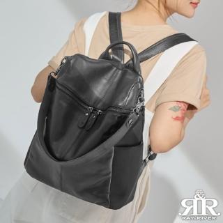 【2R】艾瑪Emma牛皮帆布大開口後背兩用包 星夜黑