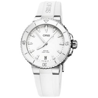 【ORIS 豪利時】Aquis 時間之海潛水300米機械錶-白色橡膠帶/36.5mm(0173377314151-0741863FC)