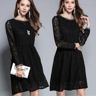 【麗質達人】2760蕾絲腰綁帶洋裝(M-5XL)