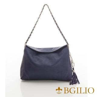 【BGilio】義大利水染牛皮優雅鏈帶肩斜背包-藍紫色 2257.001-09B