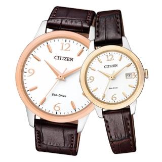 【CITIZEN 星辰】指針情侶對錶 小牛皮錶帶 白 光動能 防水(BM7304-16A+EW2234-12A)